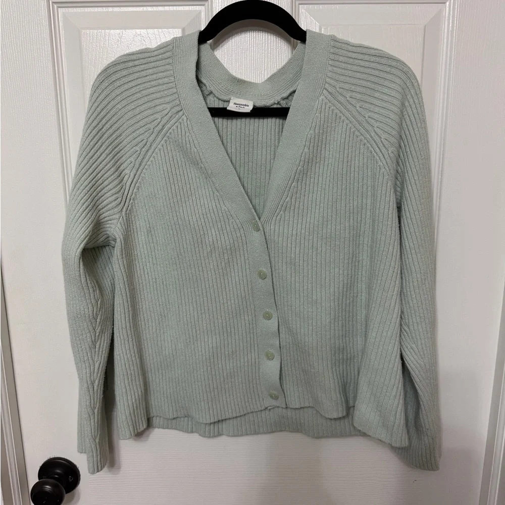 Abercrombie & Fitch Cardigan Sweater ribbed‎ green XL - Picture 3 of 6